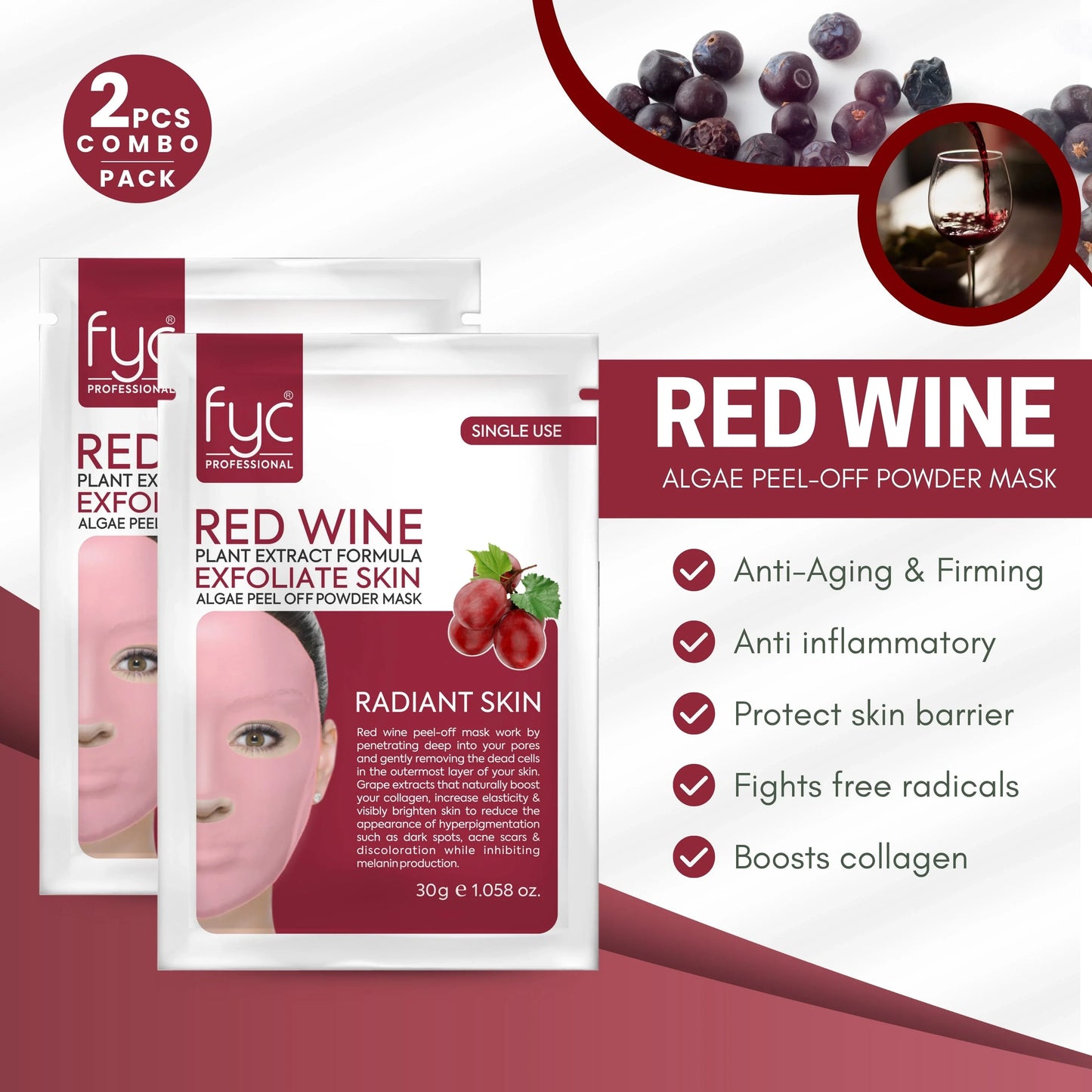 Red Wine Peel-Off Mask – Pack of 2 (30g Each)