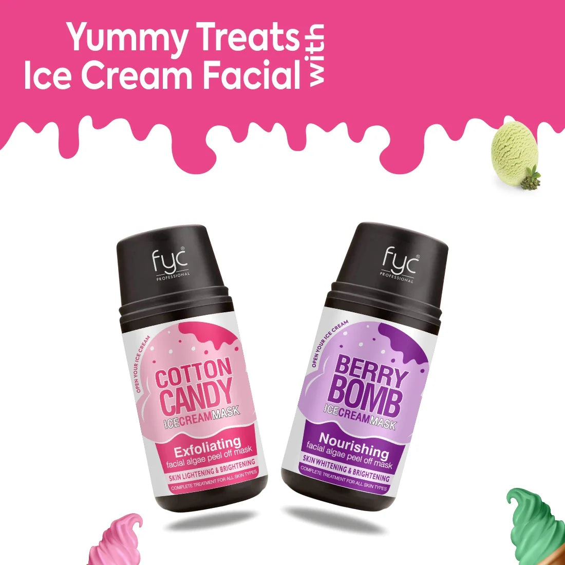 Berry Bomb & Cotton Candy Ice Cream Mask Combo – Ultimate Skin Brightening & Nourishing Facial Kit