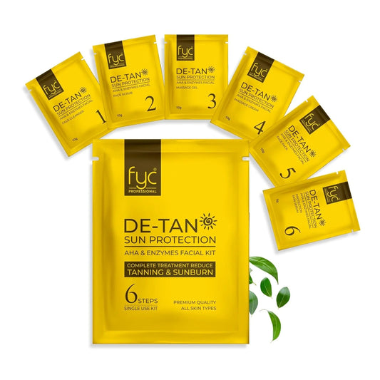 De-Tan Sun Protection Facial Kit | AHA & Enzymes | Reduces Tanning, Sunburn | 6 Step Complete Treatment